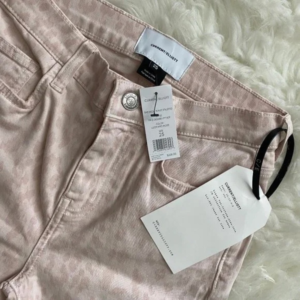Current Elliott Pink High Waist Leopard Stiletto Jeans Size 25 NEW - Picture 6 of 10